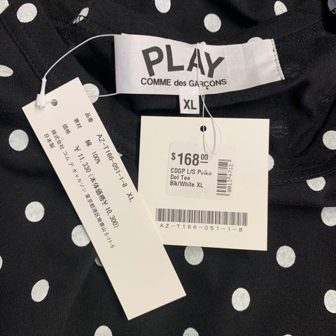 COMME des GARCONS PLAY Size XL Black White Polka Dot Cotton Long Sleeve T-shirt