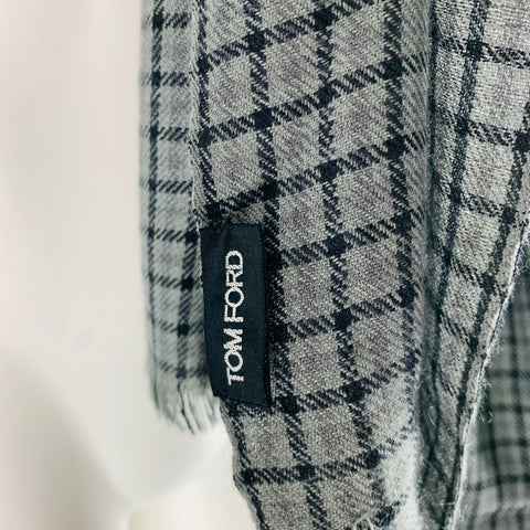 TOM FORD Grey Black Checkered Woven Scarf
