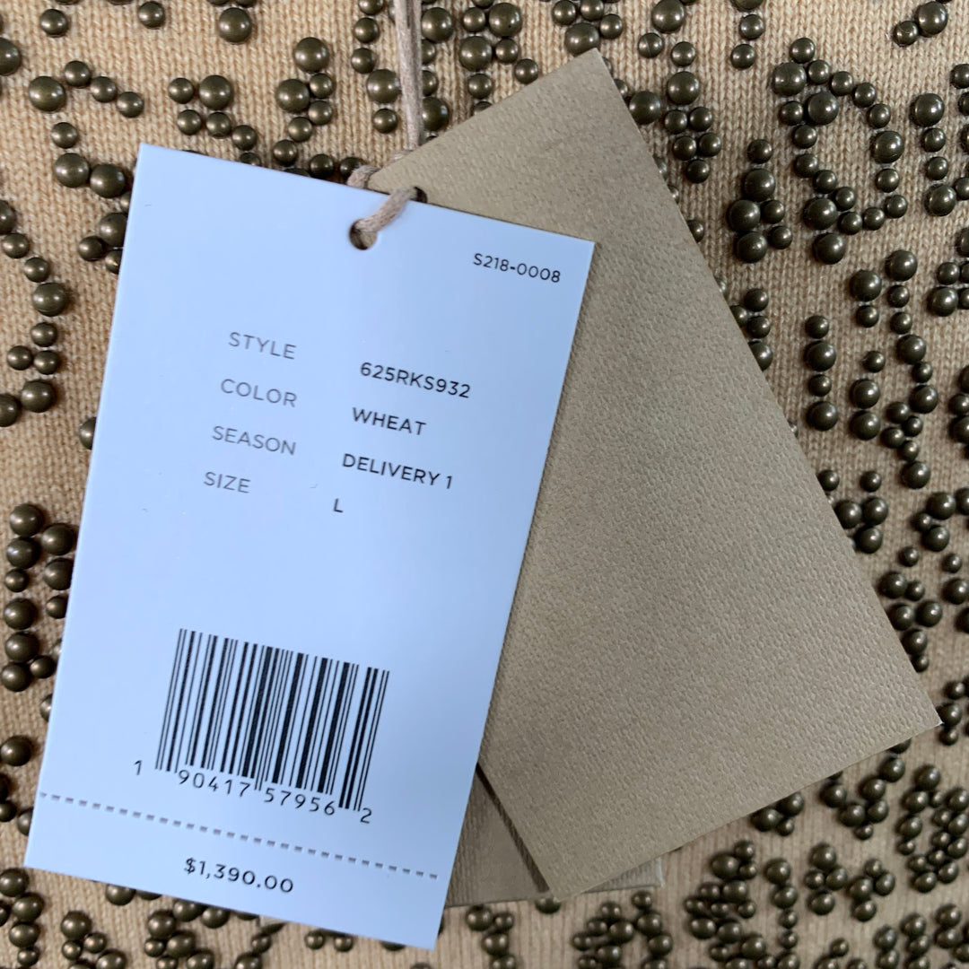 MICHAEL KORS COLLECTION Size L Tan Copper Cashmere Studded Animal Print Sweater