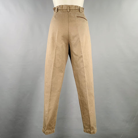 LOVE MOSCHINO Size 6 Khaki Cotton Flax Pleated Elastic Waistband Casual Pants