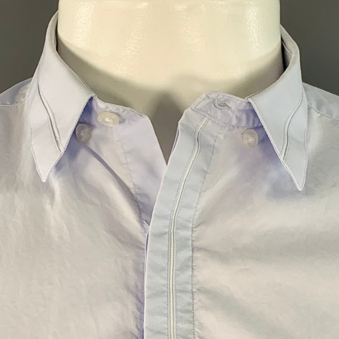 THE KOOPLES Size L Blue Hidden Buttons Fitted Short Sleeve Shirt