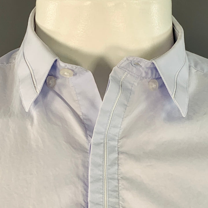 THE KOOPLES Size L Blue Hidden Buttons Fitted Short Sleeve Shirt