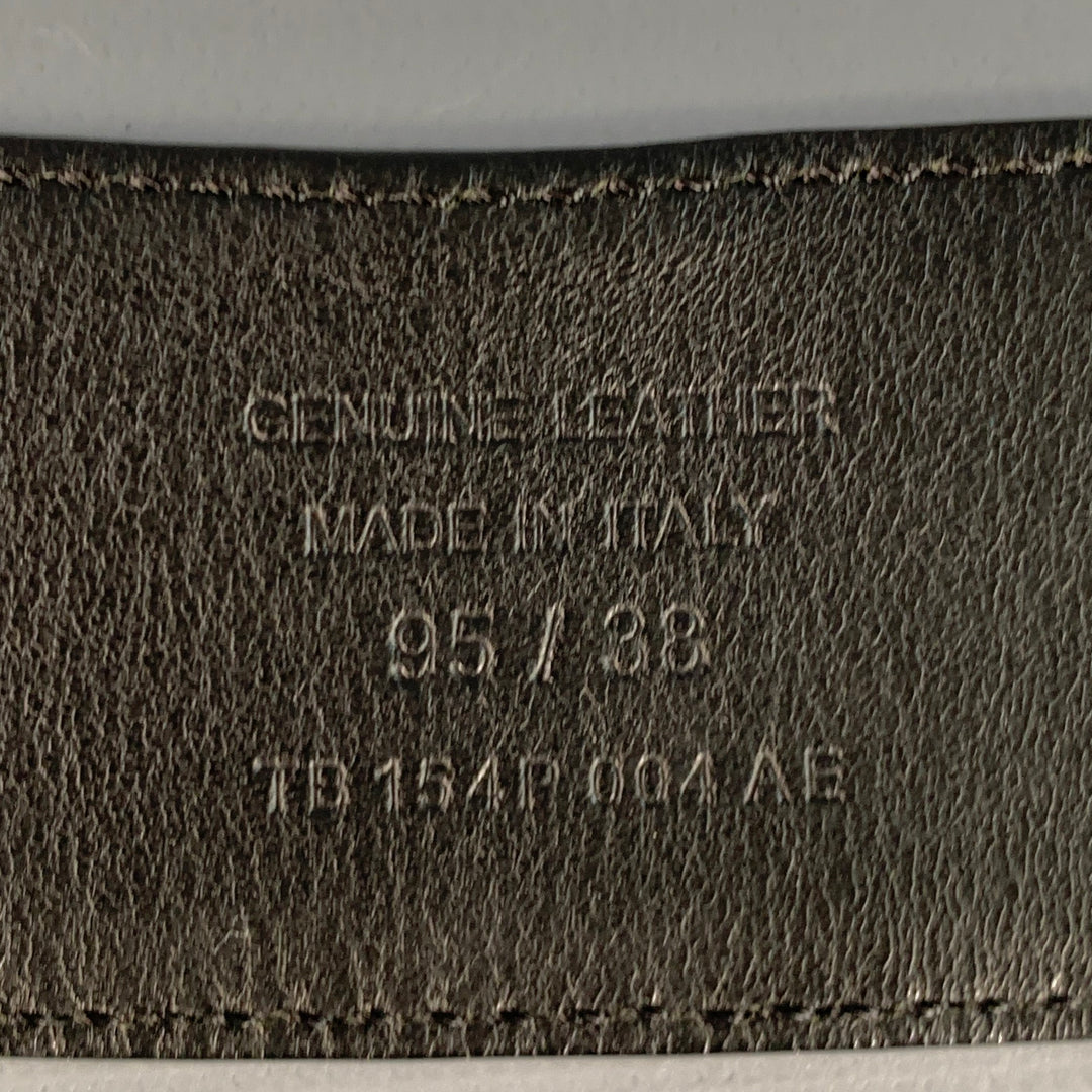 TOM FORD Size 38 Black Silver Monogram Leather T Belt