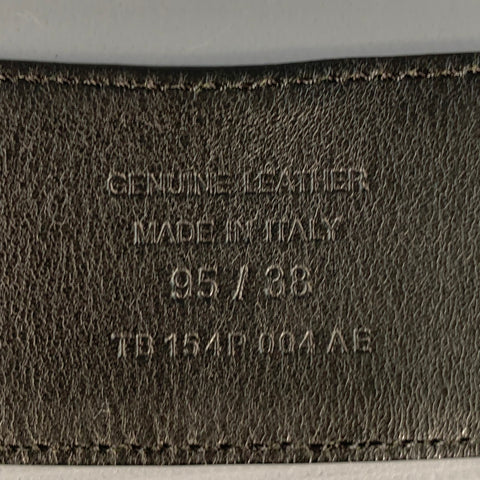 TOM FORD Size 38 Black Silver Monogram Leather T Belt