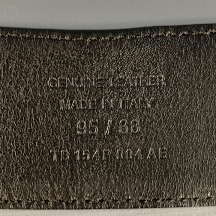 TOM FORD Size 38 Black Silver Monogram Leather T Belt