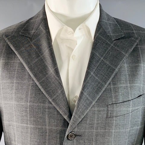 POLO by RALPH LAUREN Size 40 Regular Grey White Checkered Virgin Wool 3 Piece Suit