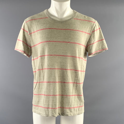 OFFICINE GENERALE Size M Grey Pink Stripe Linen Blend Boat Neck T shirt