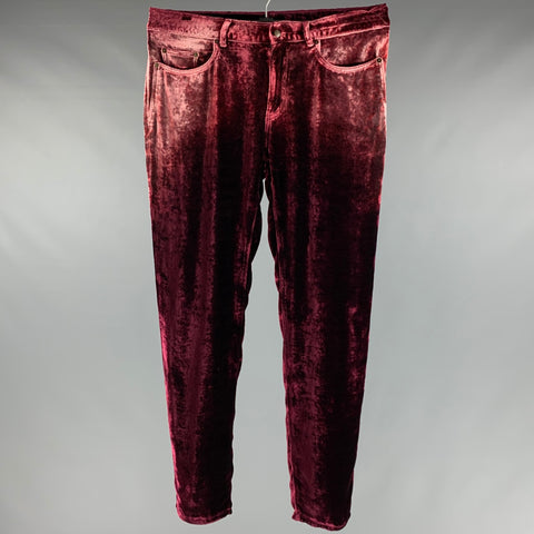 SAINT LAURENT Size 33 Burgundy Velvet Viscose Silk Jean Cut Casual Pants