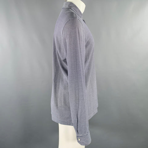 ERMENEGILDO ZEGNA Size M Navy White Stripe Cotton Long Sleeve Polo