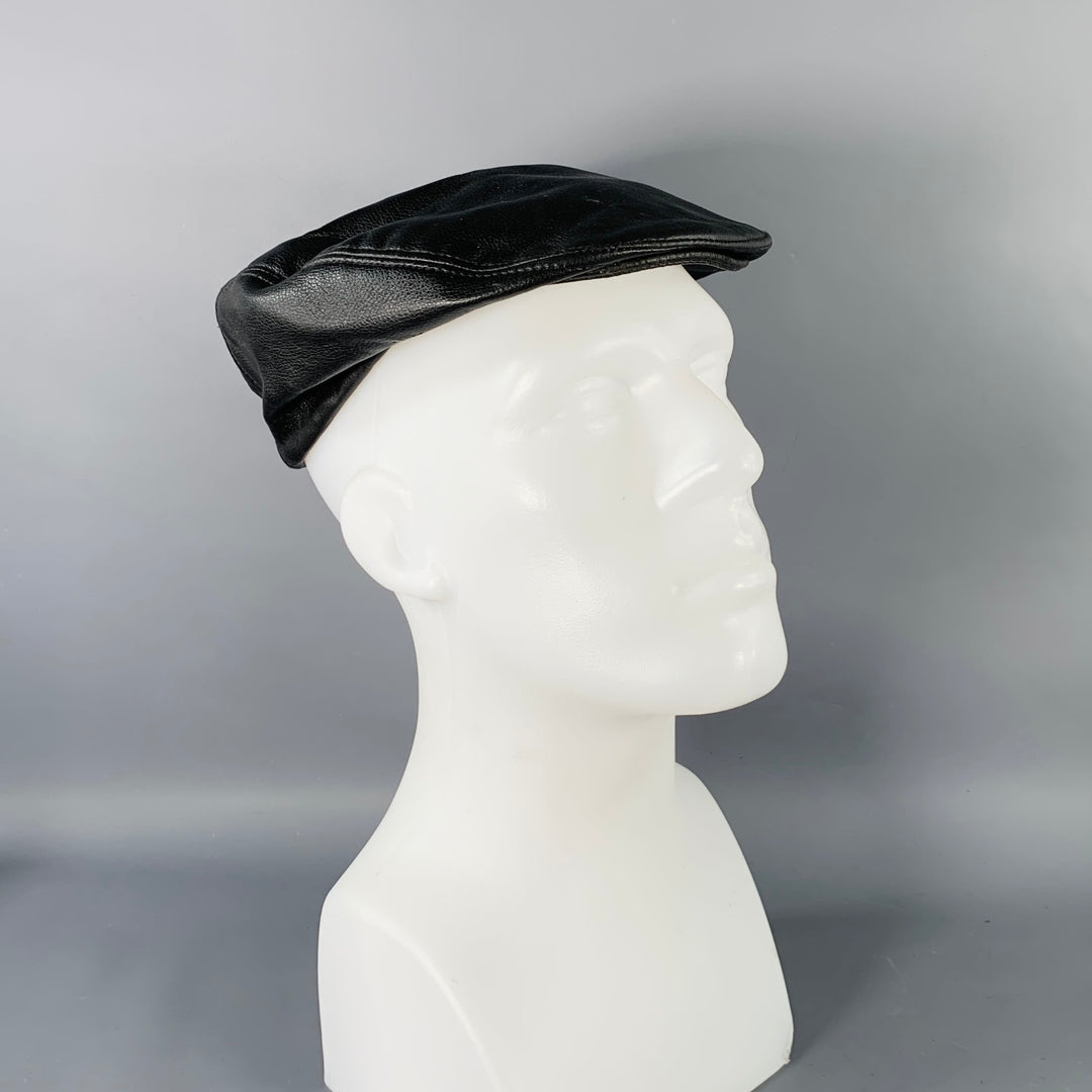 VINTAGE Black Leather Flat Cap Hat