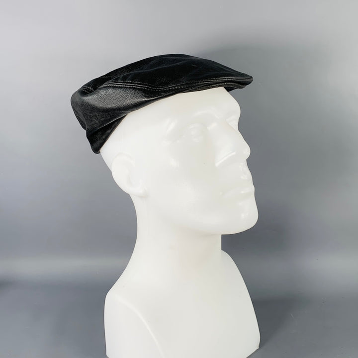 VINTAGE Black Leather Flat Cap Hat