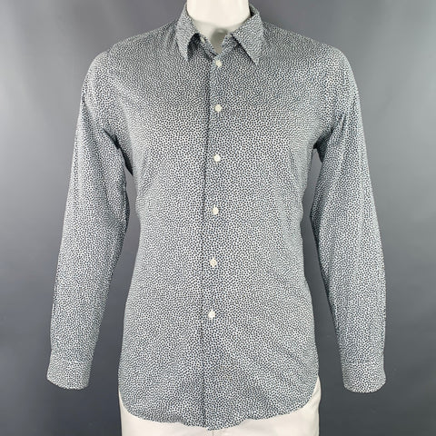 PS by PAUL SMITH Size XL White Black Blue Hearts Cotton Long Sleeve Shirt