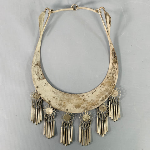 VINTAGE Silver Embossed Metal Butterfly Flowers Necklace