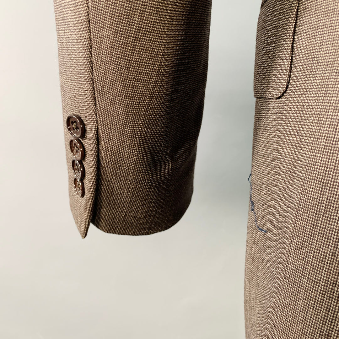 RALPH LAUREN Size 38 Regular Brown Black Nailhead Wool Double Breasted Suit