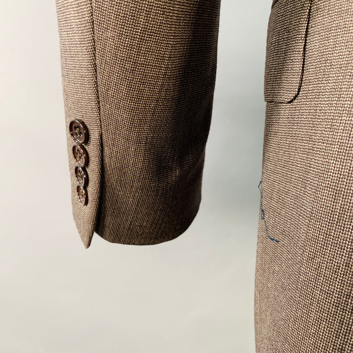 RALPH LAUREN Size 38 Regular Brown Black Nailhead Wool Double Breasted Suit