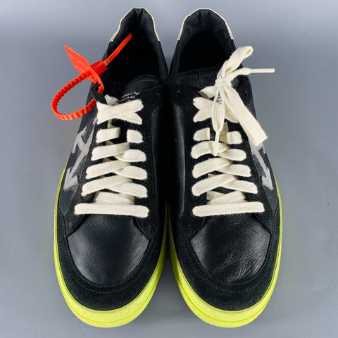 OFF-WHITE Size 10 Black Green Leather Zip Tie Lace-Up Sneakers