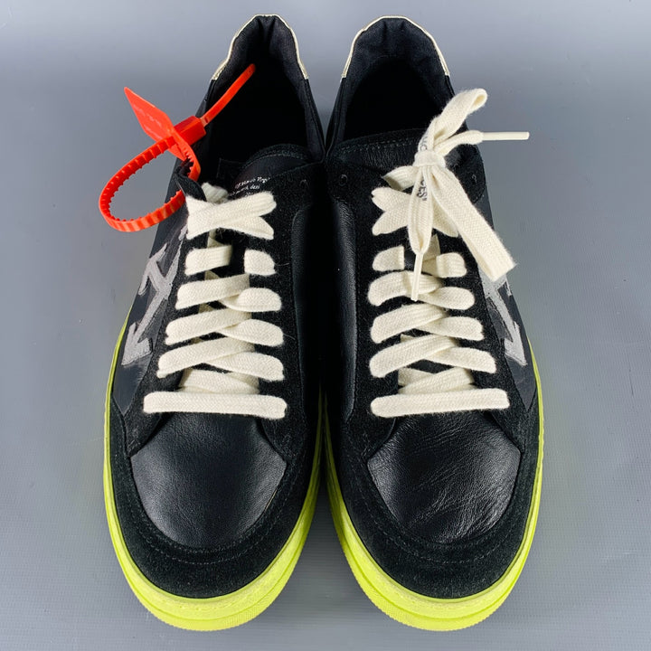 OFF-WHITE Size 10 Black Green Leather Zip Tie Lace-Up Sneakers