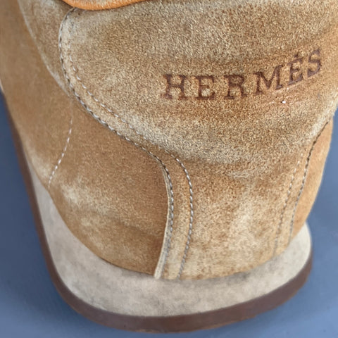 HERMES Size 10.5 Tan Nubuck Monogram Low Top Sneakers