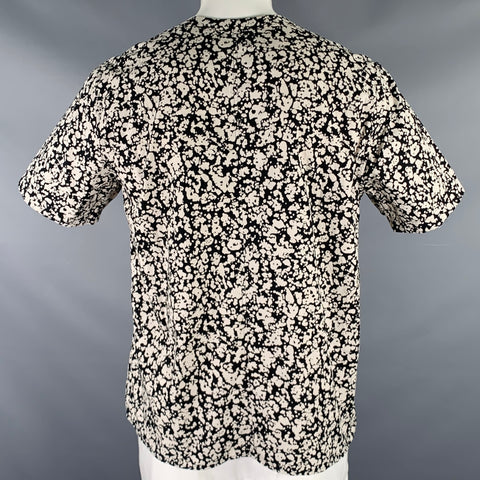 CHRISTOPHER KANE Size XXL Black White Splattered Cotton Short Sleeve Shirt