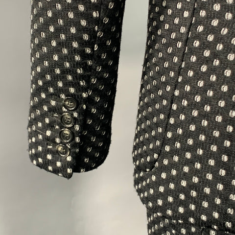 MR TURK Size 36 Regular Black White Perforated Polyester Notch Lapel Suit
