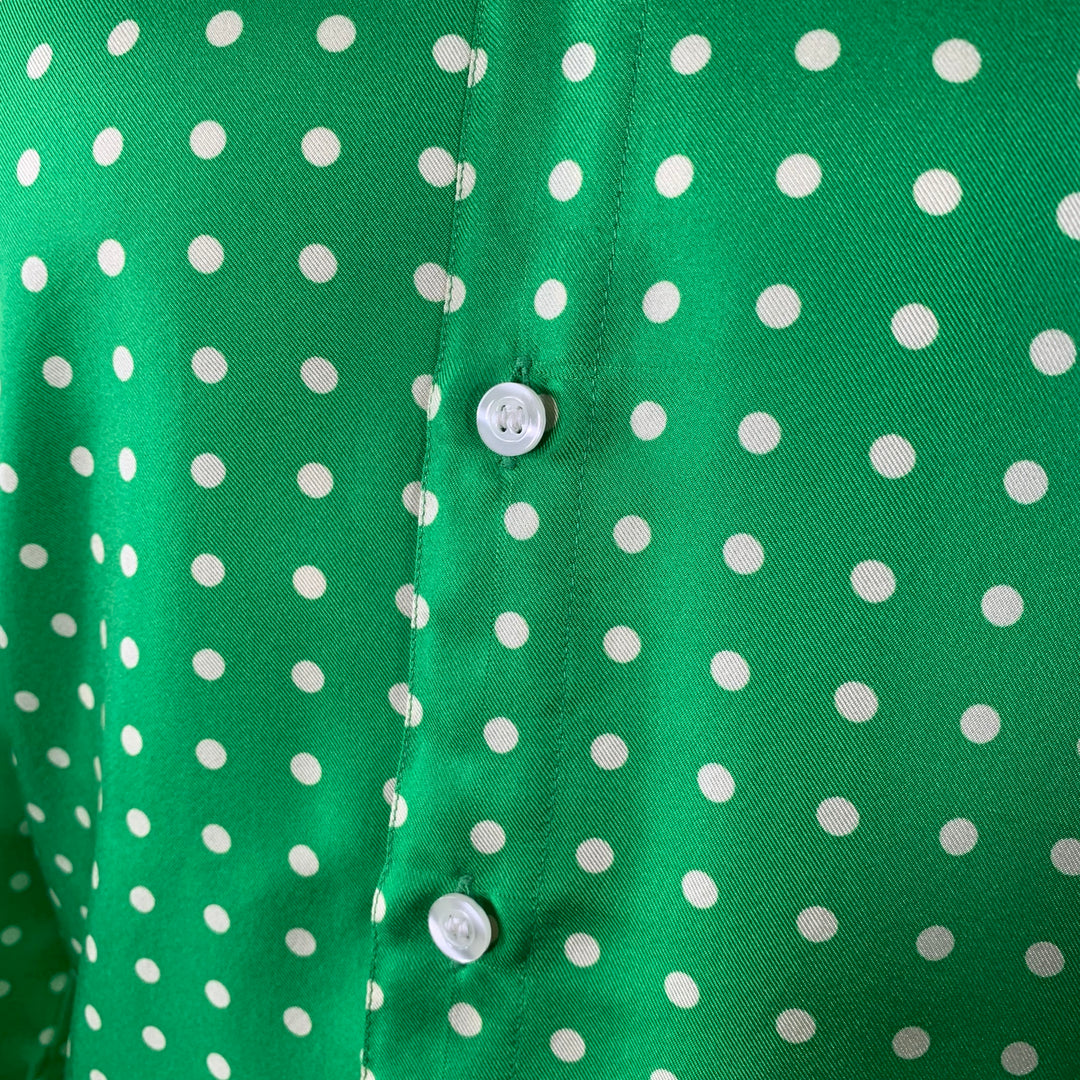 WALTER VAN BEIRENDONCK SS20 Size S Green Cream Polka Dot Silk Twill Long Sleeve Shirt