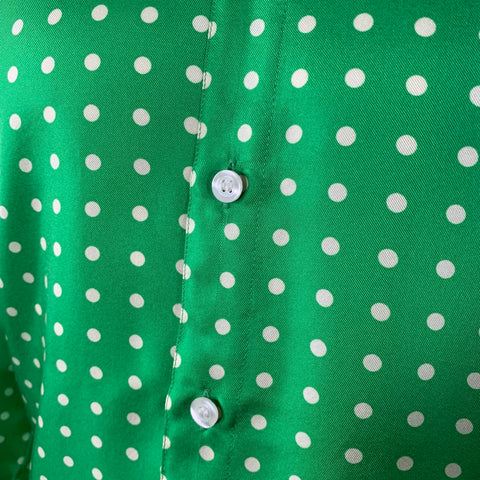 WALTER VAN BEIRENDONCK SS20 Size S Green Cream Polka Dot Silk Twill Long Sleeve Shirt
