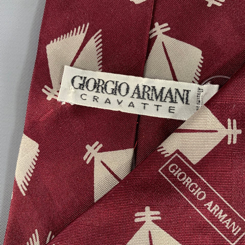 GIORGIO ARMANI Burgundy Grey Graphic Silk Tie
