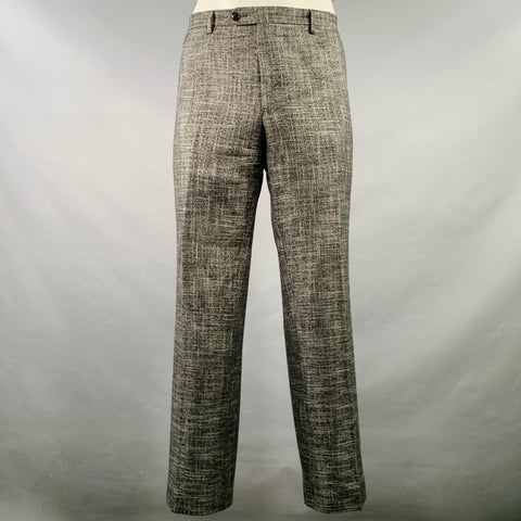 VERSACE COLLECTION Size 46 Black White Woven Bamboo Single Breasted Suit