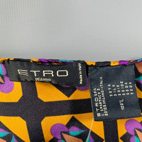 Pochette de costume en soie à motif abstrait or, noir et violet ETRO