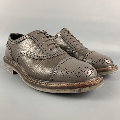 FOOT THE COACHER Size 8 Grey Perforated Leather Cap Toe Lace-Up Shoes