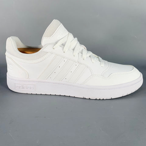 ADIDAS Size 9.5 White Leather Lace-Up Sneakers