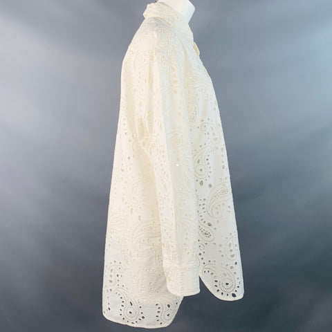 NILI LOTAN Size M White Cotton Paisley Lace Button Up Shirt