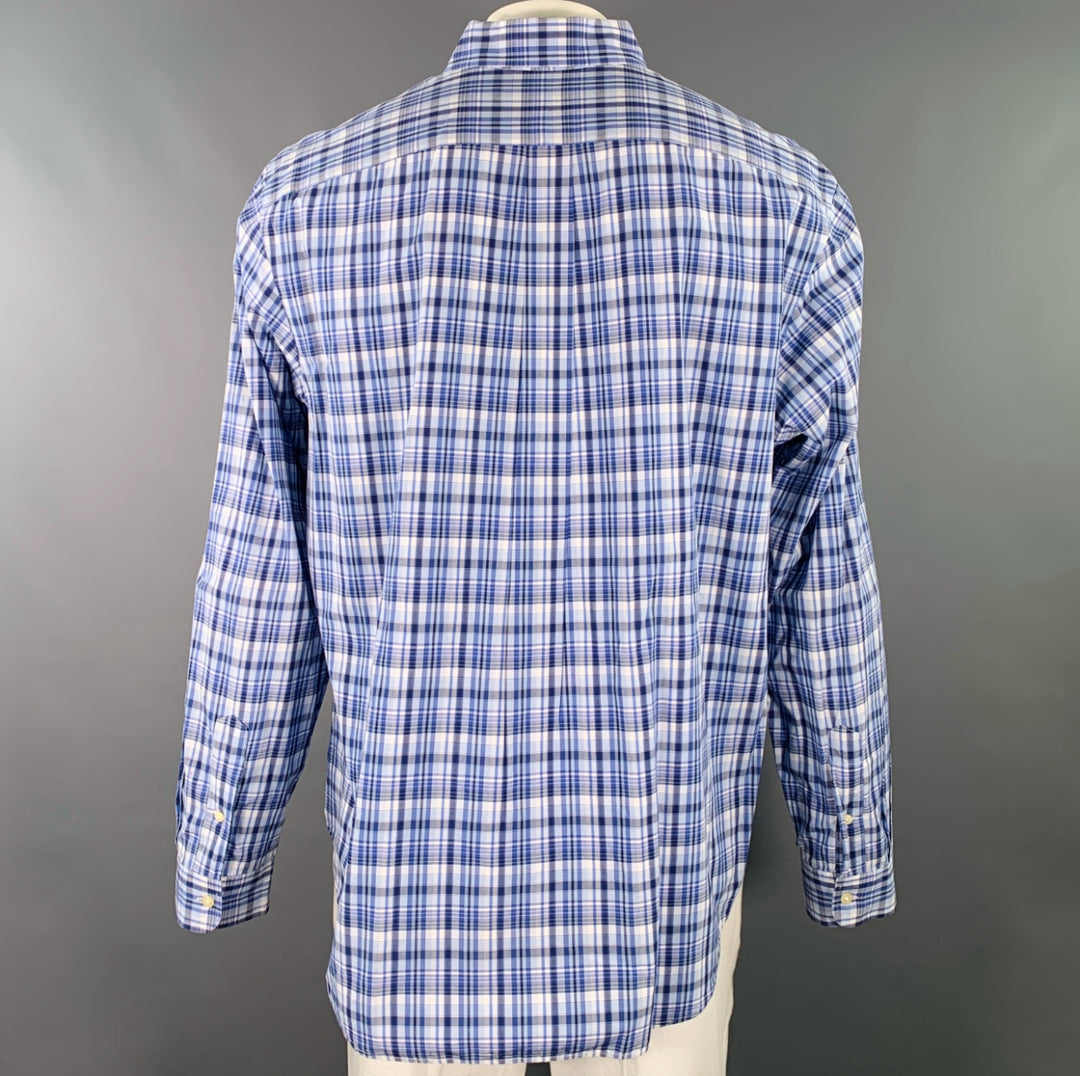 RALPH LAUREN Size XXL Blue Grey Plaid Cotton Button Down Long Sleeve Shirt