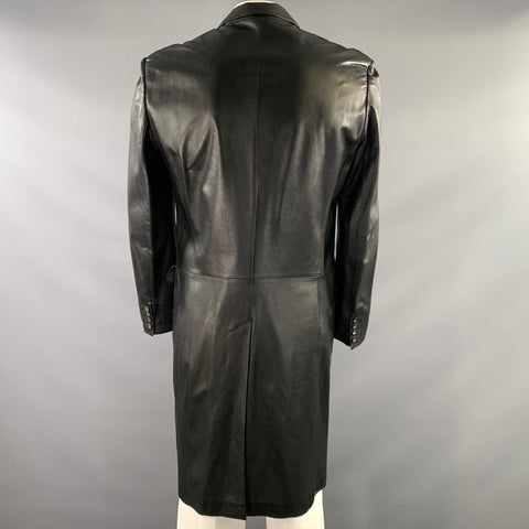 ALEXANDER MCQUEEN Size 42 Black Leather Trench Coat