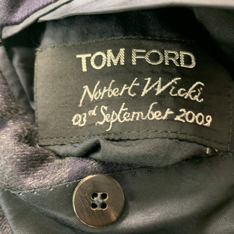 TOM FORD Chest Size 36 Navy Grey Plaid Wool Cashmere Peak Lapel Sport Coat