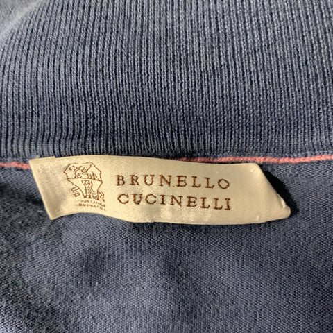 BRUNELLO CUCINELLI Size M Navy Grey Cotton Zip Mock Neck Sweater