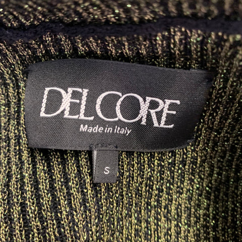 DEL CORE Size S Black Metallic Green Merino Wool Blend Rib Knit Long Cocktail Dress