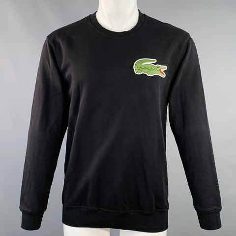 LACOSTE x COMME des GARCONS Size M Black Green Alligator Patch Cotton Crew Neck Sweatshirt