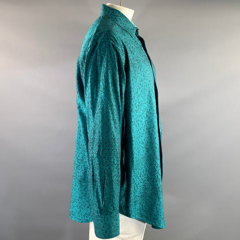 ROBERT GRAHAM Size XXL Teal Geometric Cotton Button Up Long Sleeve Shirt