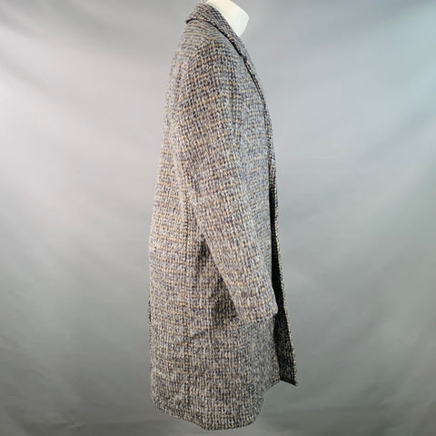 MR. PORTER Size M Navy Beige Abstract Woven Wool Blend Single Breasted Coat