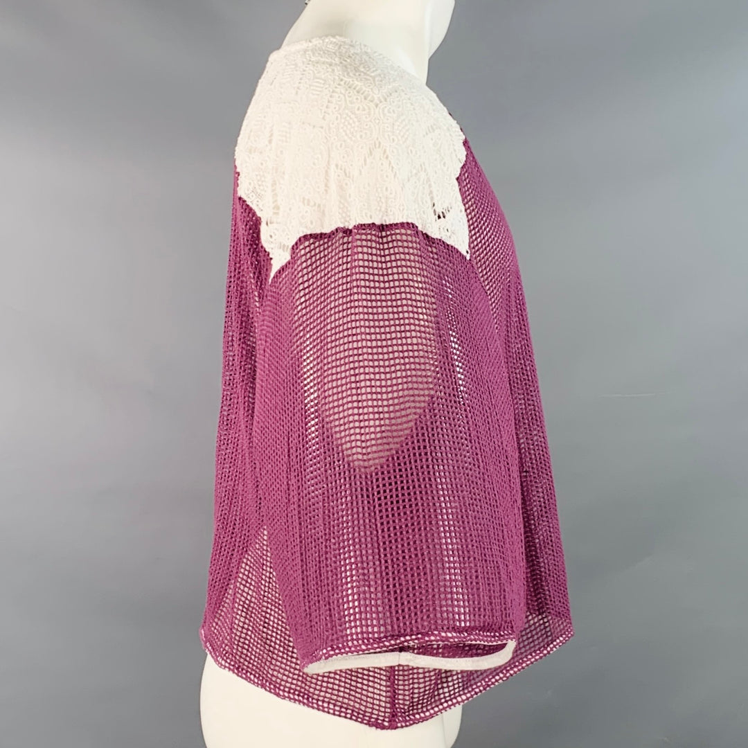 EARTHLING VIP Size M Purple White Mesh Lace Cropped T-shirt