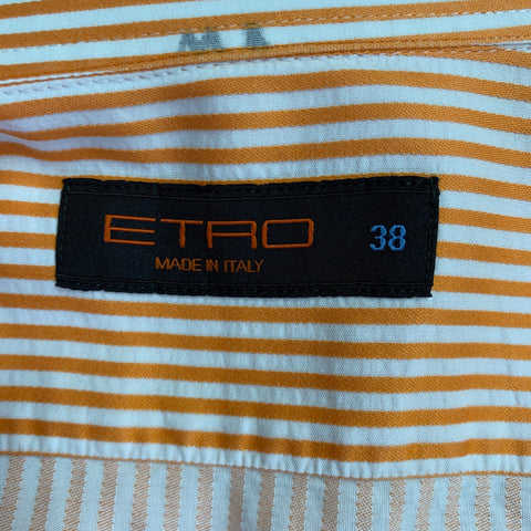 ETRO Size S Orange White Cotton Button Up Long Sleeve Shirt