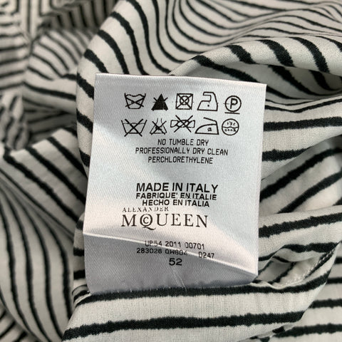 ALEXANDER MCQUEEN Size L Black White Stripe Cotton Silk Short Sleeve Shirt