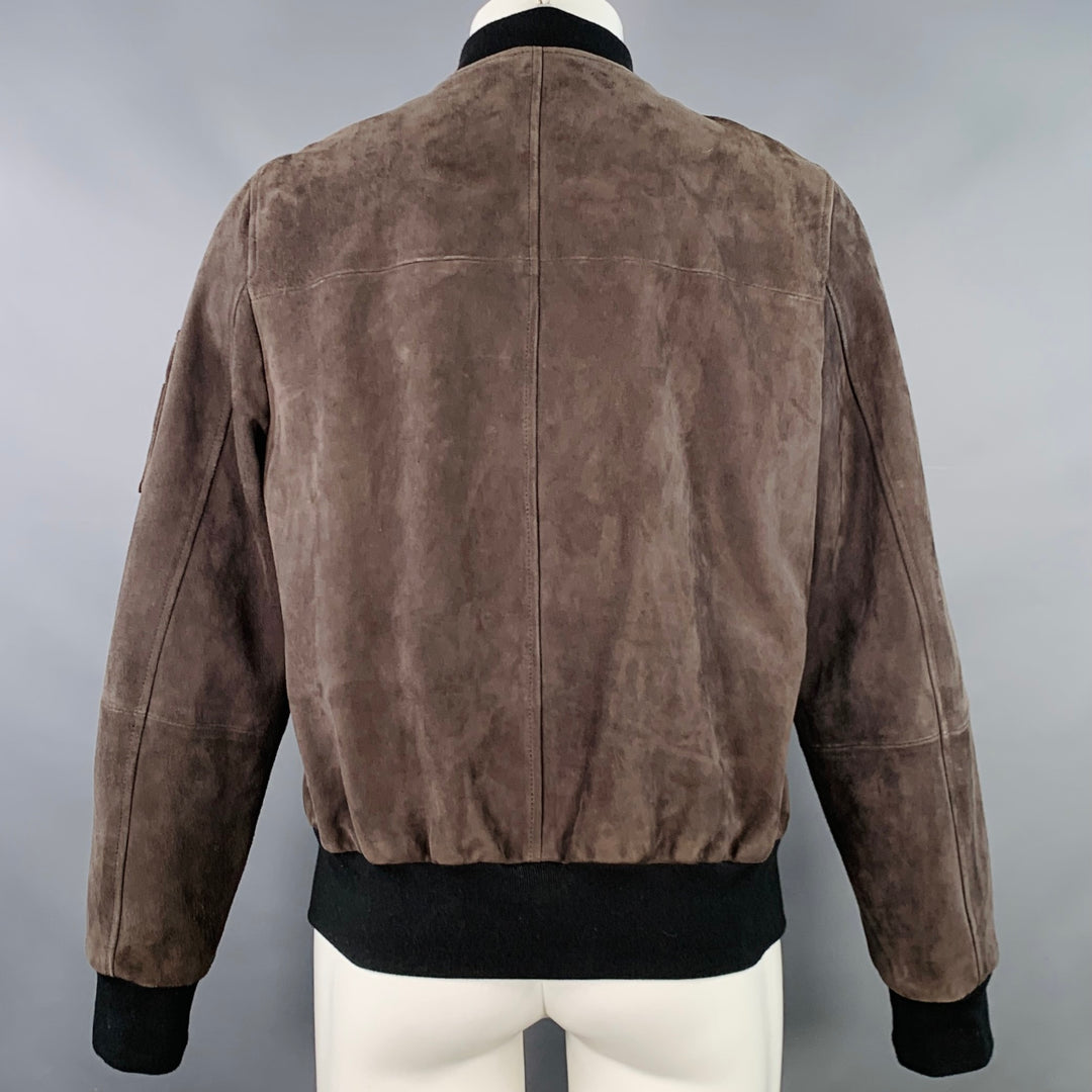VINCE Size M Brown Black Suede Zip Up Bomber Jacket