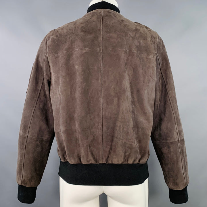 VINCE Size M Brown Black Suede Zip Up Bomber Jacket
