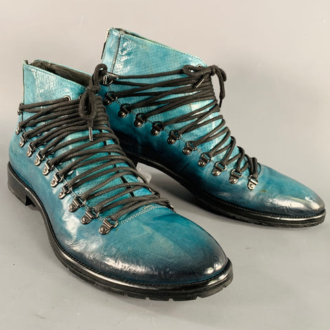 Jo GHOST Size 10 Blue Black Perforated Leather Lace-Up Boots