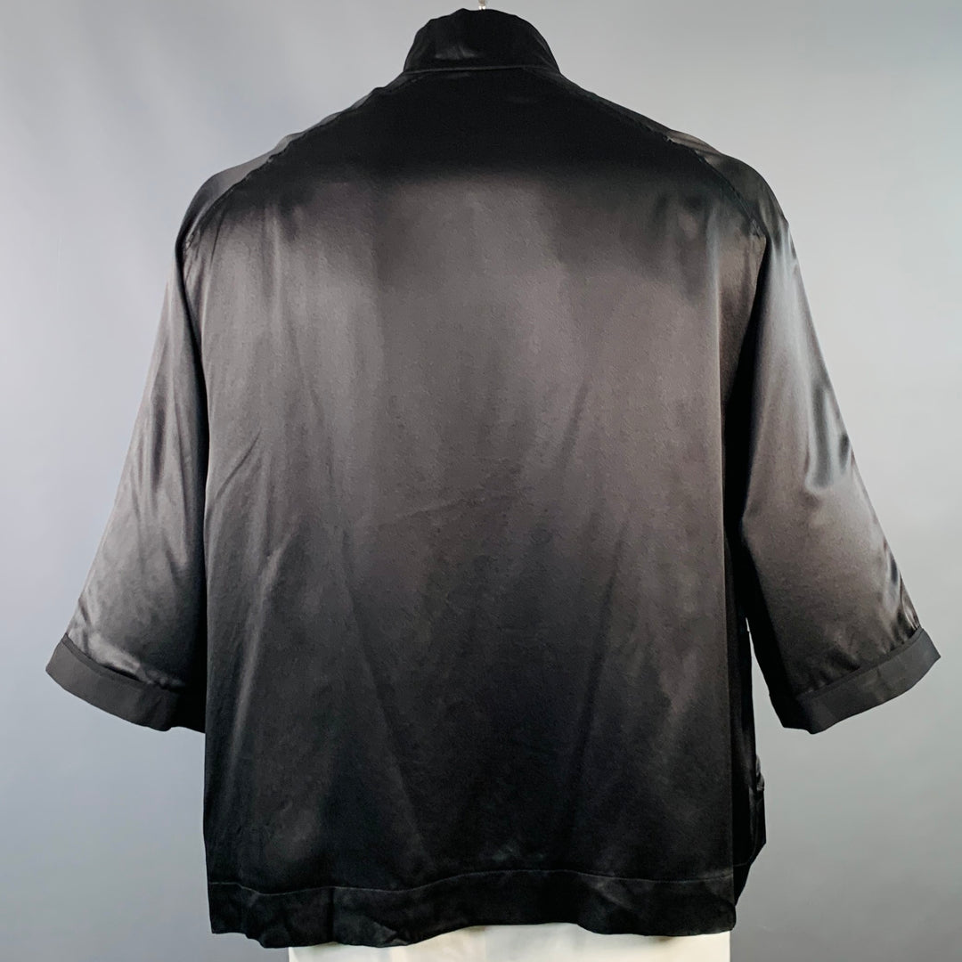 HAIDER ACKERMANN Size L Black Silk Short Sleeve Shirt Jacket