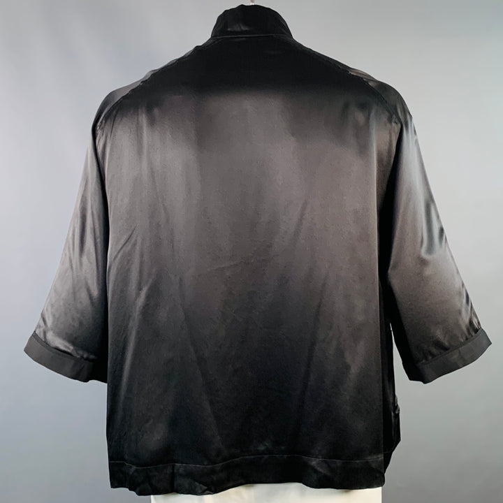 HAIDER ACKERMANN Size L Black Silk Short Sleeve Shirt Jacket