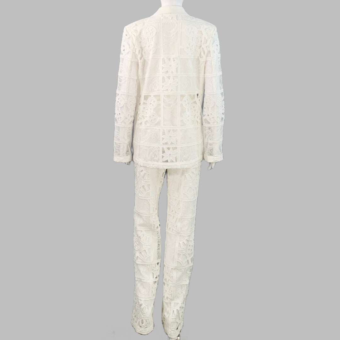 ALEXIS Size M Cream Polyester Cotton Lace Notch Lapel Pantsuit