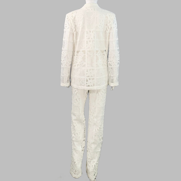 ALEXIS Size M Cream Polyester Cotton Lace Notch Lapel Pantsuit